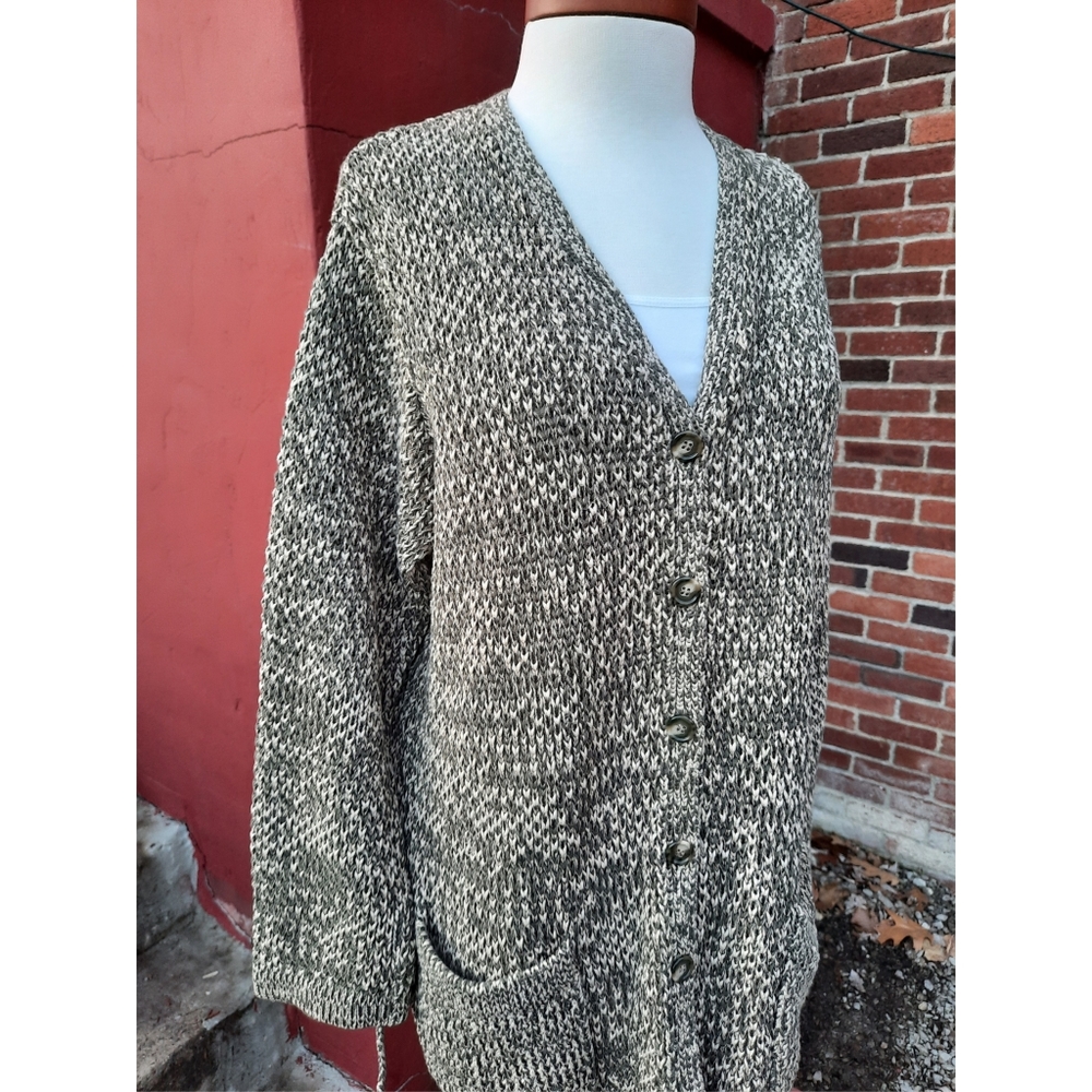 Vintage Y2K Mercerized Cotton Chunky Knit Longline Pocket Cardigan Sweater 2X